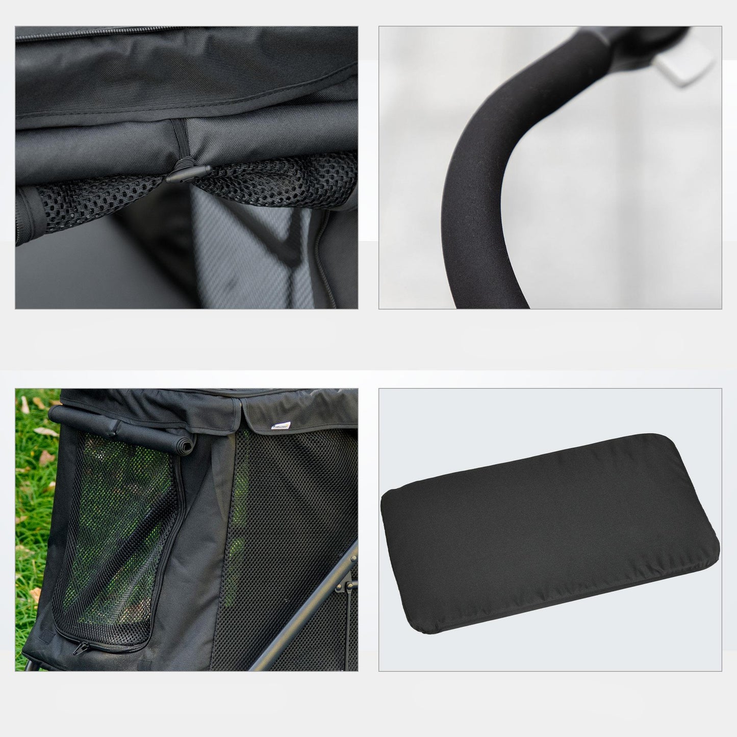 Hondenfietsaanhanger – Hondenfietskar – Hondenbuggy – Dierenkar – Fietskar – 3-in-1 Design – Stevig IJzeren Frame – Geschikt tot 10 kg – Grijze Oxford Stof – Reflectoren & Veiligheidsvlag