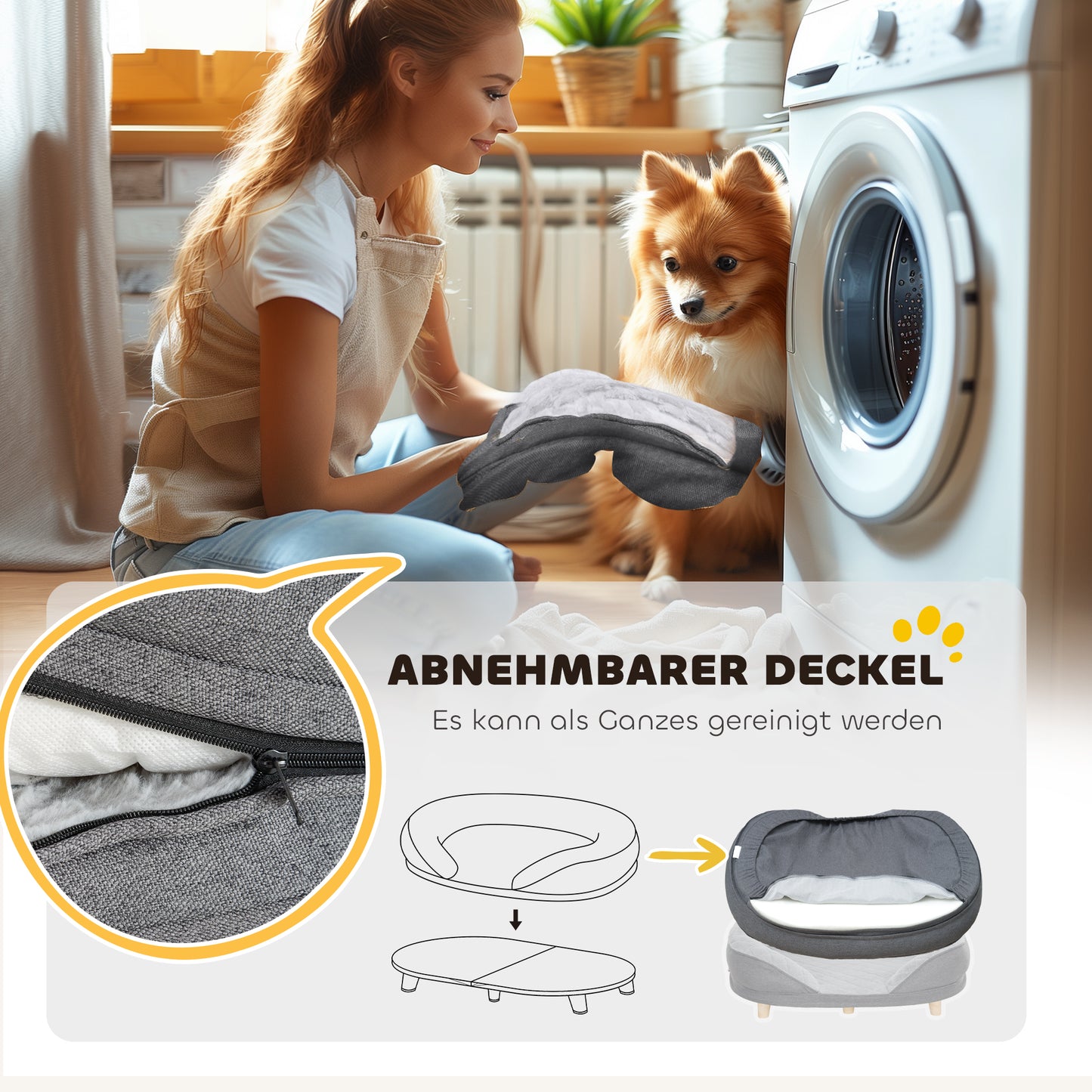 Hondenbed – Hondenkussen – Huisdierenbed – Dierenmand – Dierenkussen – Afneembare Wasbare Hoes – Antislip Poten – Grijs – 90 x 78 x 25 cm – Geschikt Tot 25 Kg