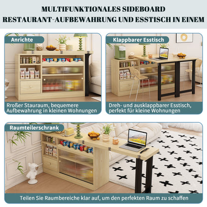Inklapbare Eettafel – Opvouwbare Tafel – Uitklapbare Eettafel – Opbergbare Eettafel – 360° Draaibaar – Houten Blad Met Zwart Metalen Frame – Ruime Opbergruimte – Compact & Multifunctioneel