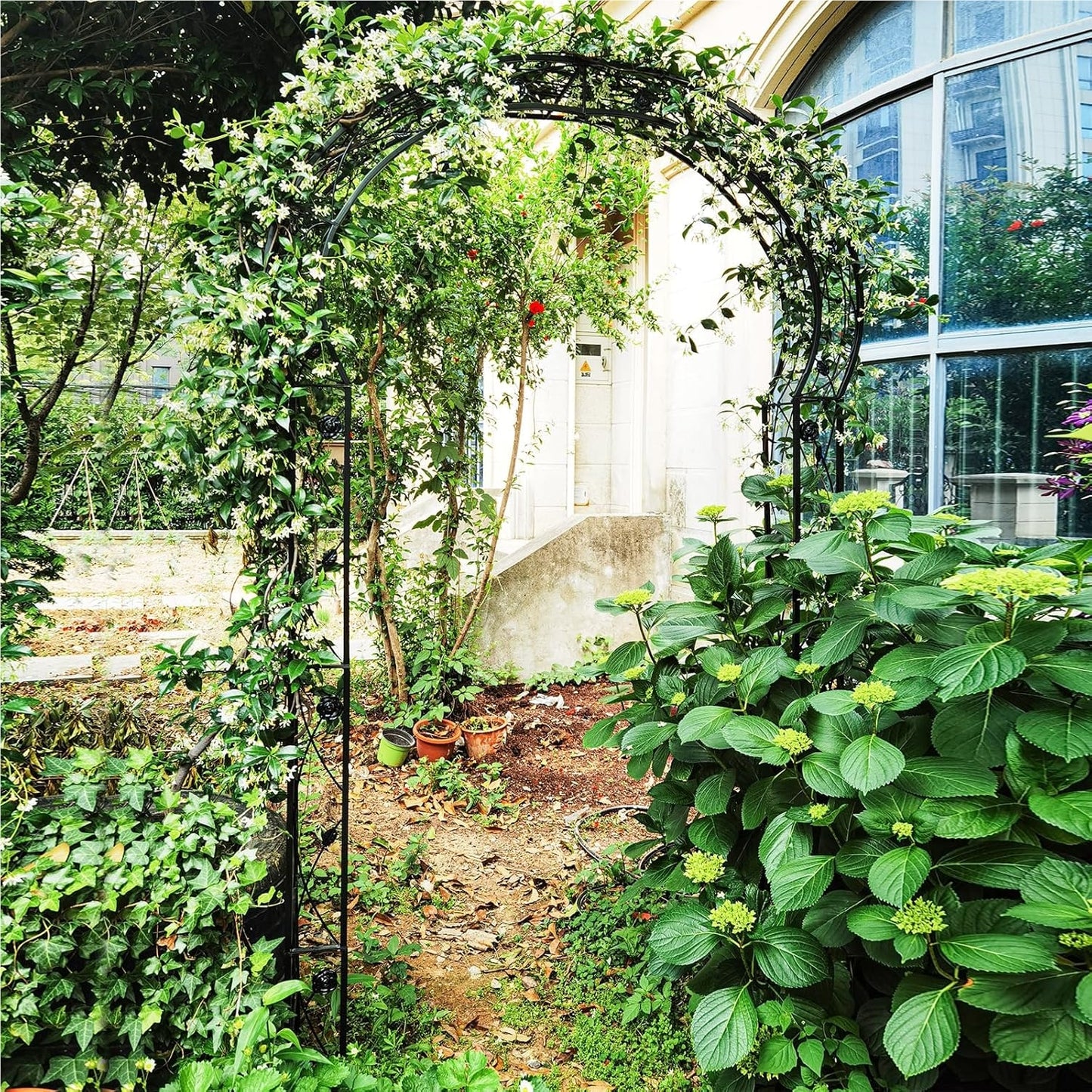 Rozenboog – Tuinboog – Klimboog – Plantenboog – Klimsteun – Zwart Metaal – 150 x 40,5 x 251,5 cm – Twee Halve Bogen