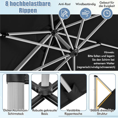 Vierkante Parasol – Zonnescherm – Tuinparasol – Terrasparasol – Marktkraamparasol – 300 x 300 cm – 360° Draaibaar – Verstelbare Kantelfunctie – Zwart