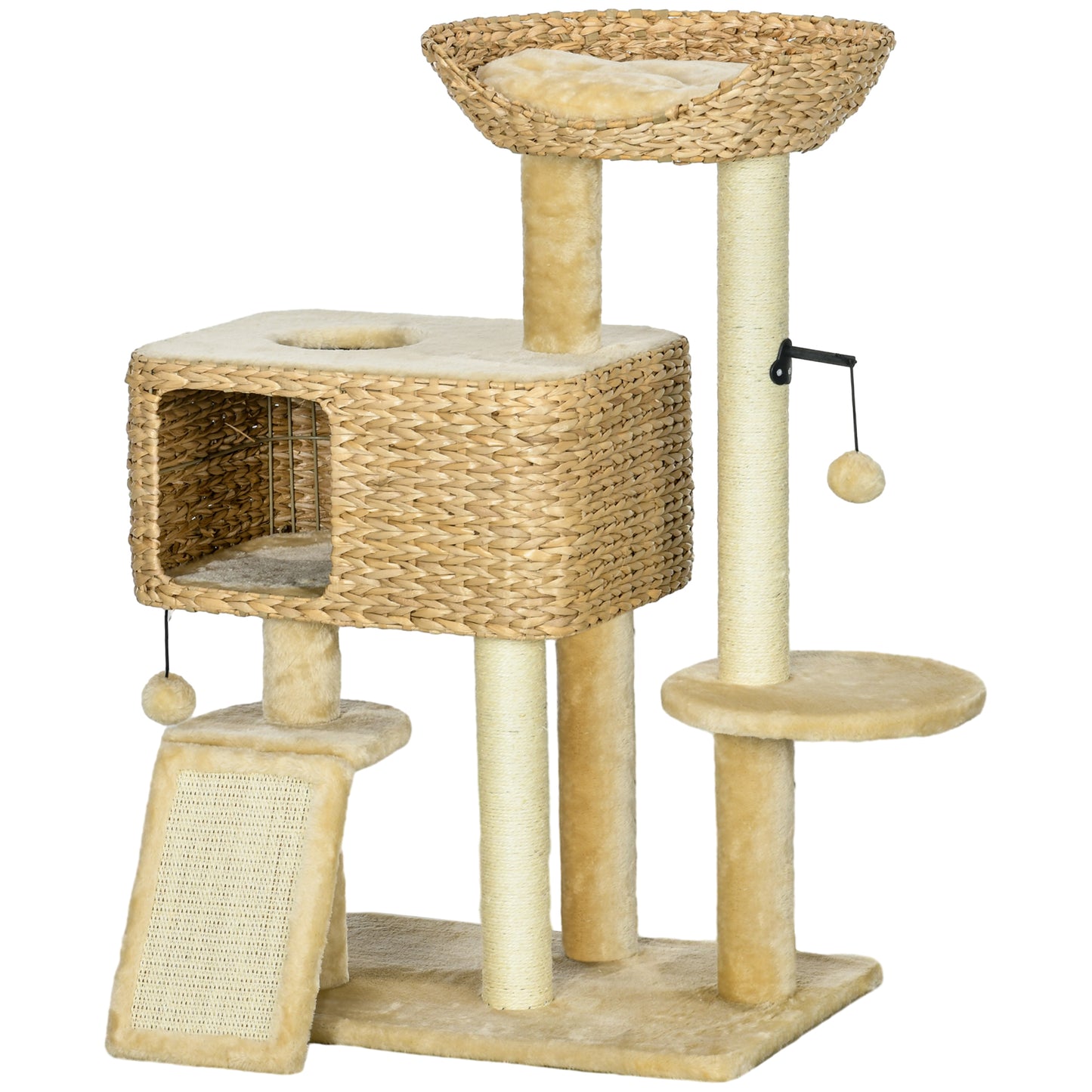 Krabpaal – Kattenkrabpaal – Kattenboom – Krabmeubel – Kattenhuis – Sisal Touw – Compact 60x40x98 cm – Inclusief Kattenhol en Ligbed