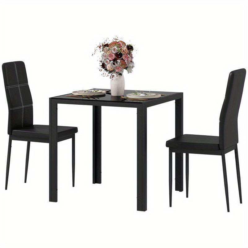 Eettafel Set – Eethoek – Keukentafel – Diningset – Zitgroep – Glazen Tafelblad – Robuust Metalen Frame