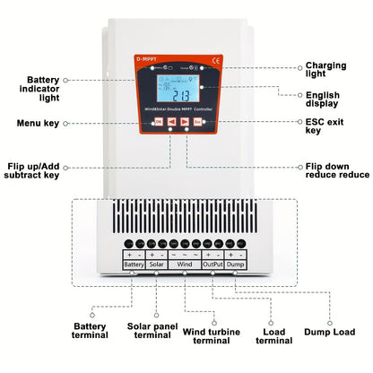 Hybride Laadregelaar – Zonnepaneel Regulator – Windenergie Controller – Off-Grid Batterij Regulator – MPPT Laadregelaar 24V/48V – 2500W Vermogen – Dual MPPT Met LCD Display
