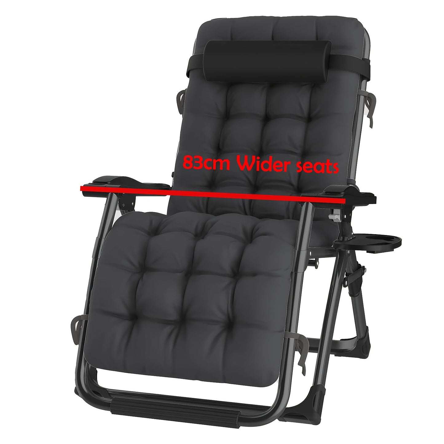 83Cm Extra Wide Patio Lounge Chair, Garden Lounge Chair with Removable Headrest And Thick Seat Cushion, Foldable Lounge Chair Suitable for Seaside, Patio, Garden