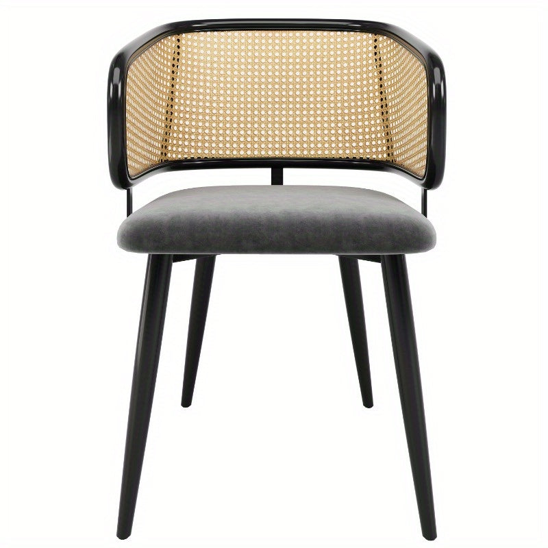 Eetkamerstoel – Stoel – Dining Chair – Keukenstoel – Caféstoel – Set Van 2 Stoelen – Fluwelen Zitting Met Rieten Rugleuning – Stevig Metalen Frame