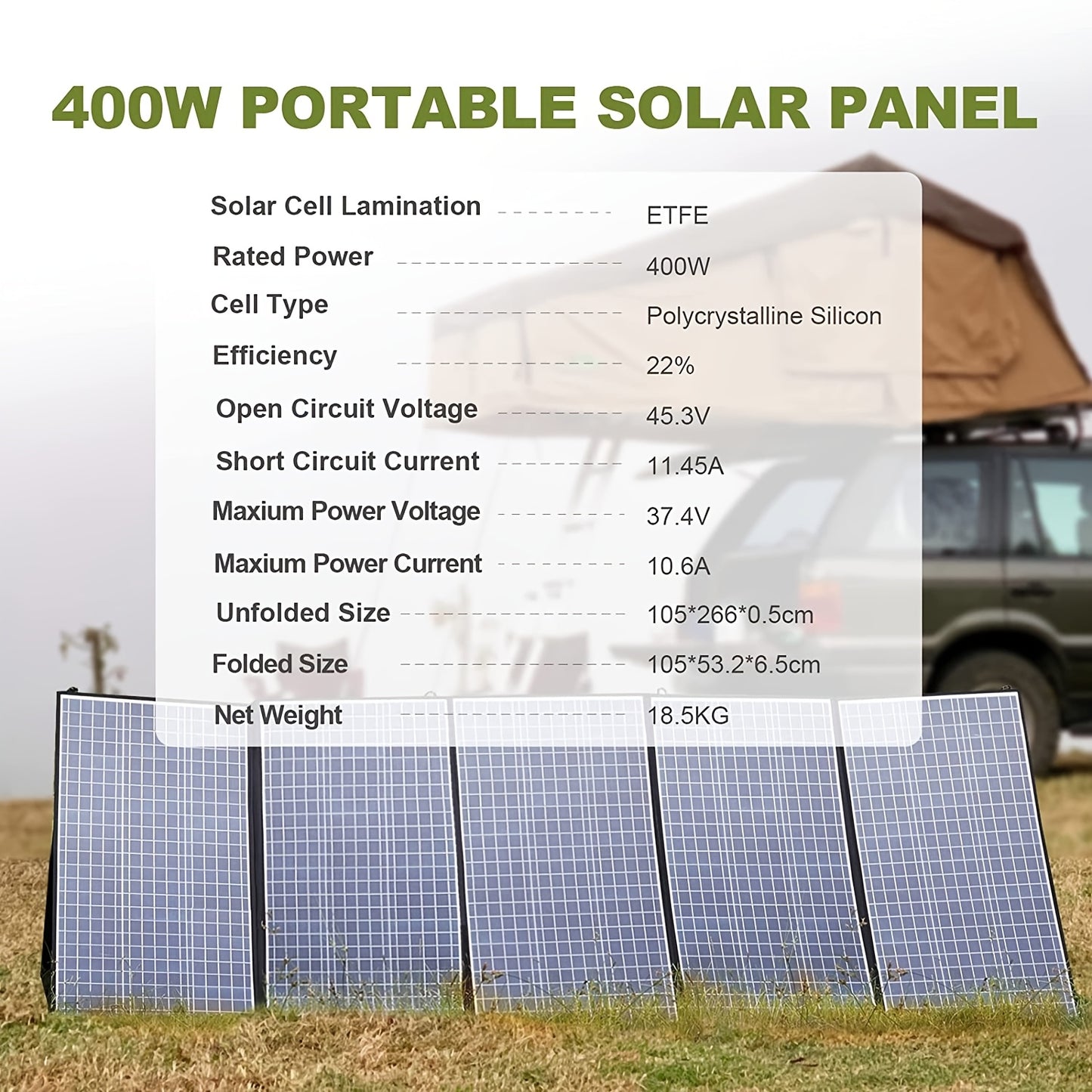 ALLPOWERS 400W/200W/100W Portable Solar Panel Featuring 36V+ Solar Output with XT60/DC Adapter for Power Stations, Solar Generators, Camping, Rvs, Boats, Emergency Power, And Outdoor Gardens.