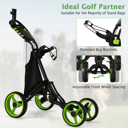 Golf trolley – Golfkar – Golfbuggy – Golftrolley – Golfwagen – Lichtgewicht aluminium frame – Verstelbaar handvat met voetrem – Lichtgroen