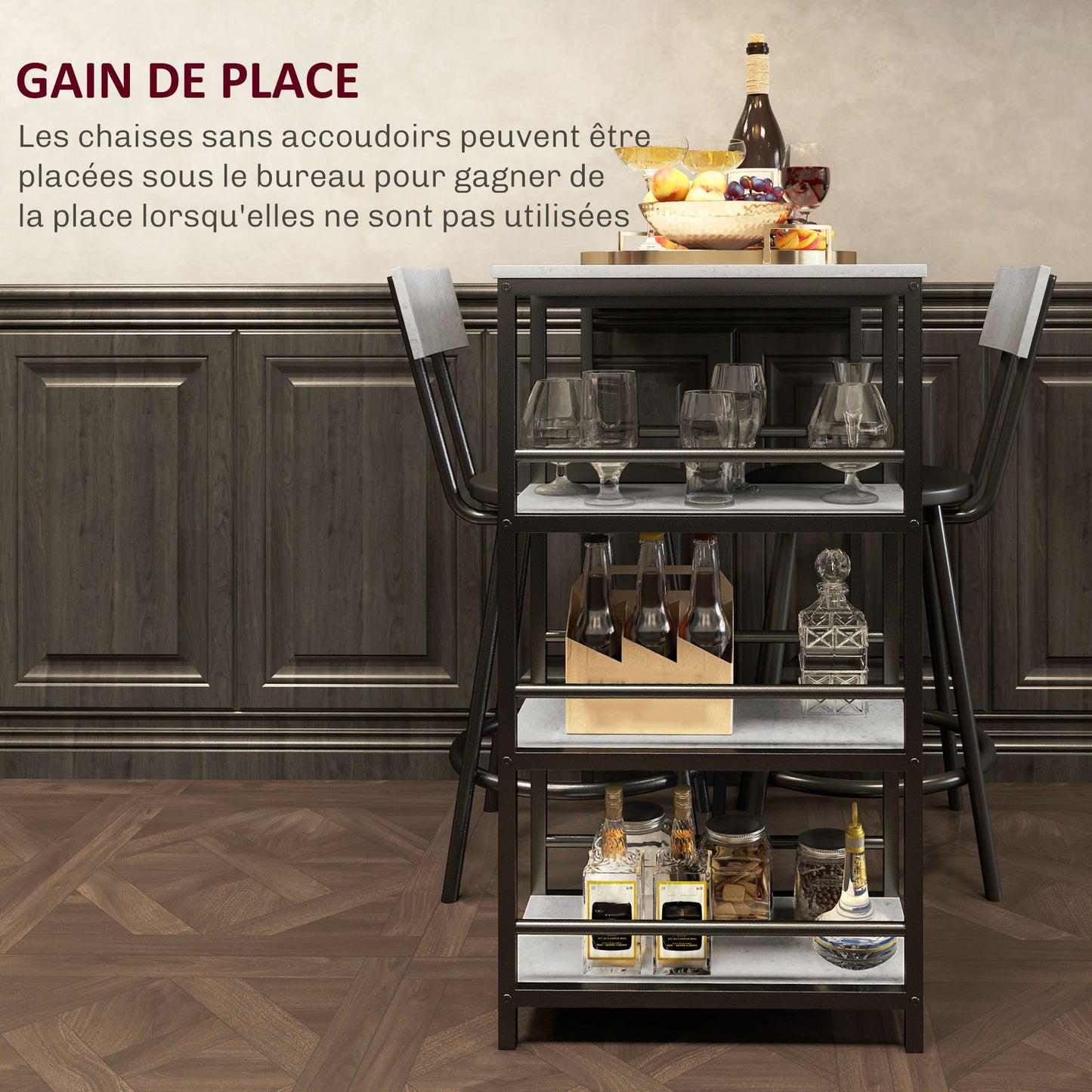 Barset – Bartafel – Barmeubel – Barstoelen – Hoge Eettafel – Lichtgrijs – Ruimtebesparend Design – Stalen Frame Met MDF Blad