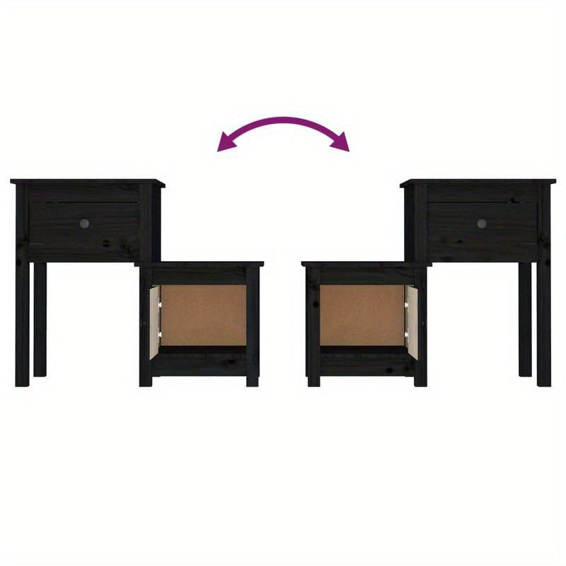 Nachtkastjes 2 st 79.5x38x65.5cm massief grenenhout zwart