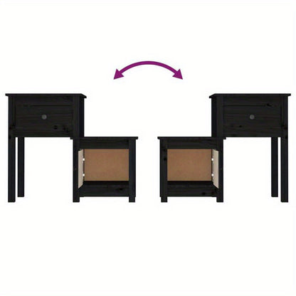 Nachtkastjes 2 st 79.5x38x65.5cm massief grenenhout zwart