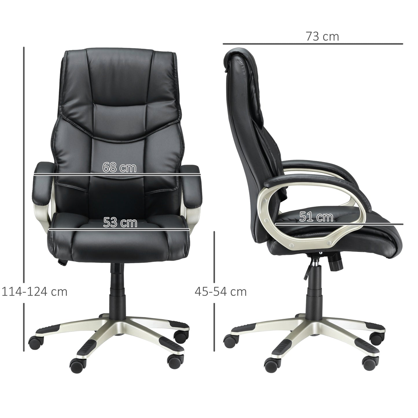 Bureaustoel – Office Chair – Ergonomische Stoel – Draaistoel – Desk Chair – Met Schommelfunctie – Zwart Kunstleer – Metalen Frame – Hoge Rugleuning – 70x58x114–124 cm