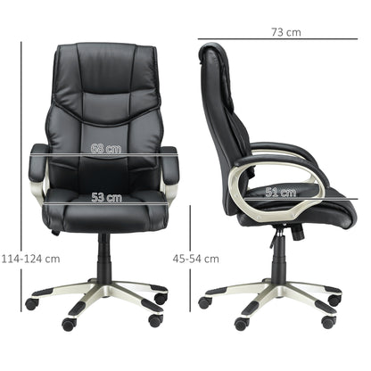Bureaustoel – Office Chair – Ergonomische Stoel – Draaistoel – Desk Chair – Met Schommelfunctie – Zwart Kunstleer – Metalen Frame – Hoge Rugleuning – 70x58x114–124 cm
