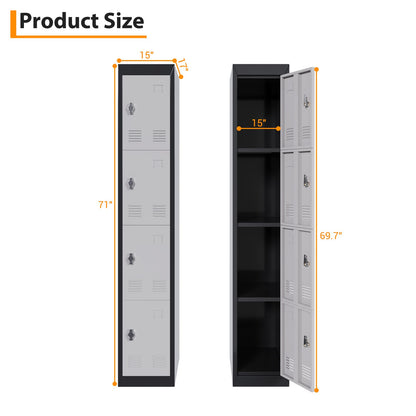 182.88cm Tall Heavy-Duty Lockable 4-Door Metal Storage Cabinet Suitable for School, Garage, Office, Gym, Home & Warehouse - Locker Room Cabinet with Shelves, -Standing (No Wood)