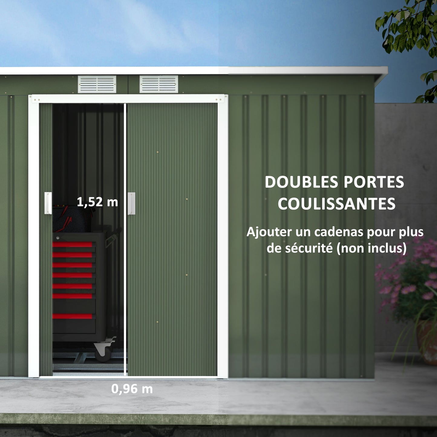 Tuinhuisje – Tuinschuur – Gereedschapsschuur – Berging – Buitenberging – Gegalvaniseerd Staal – Ruime Schuifdeuren 280x130x172 cm
