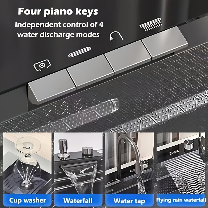 Keukenkraan – Spoelbak – Keukenbassin – Mengkraan – Waterkraan – Dubbele waterval – Roestvrij staal – Digitale display met uittrekbare kraan