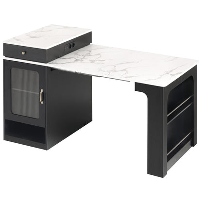 Uitklaptafel – Klaptafel – Uitschuiftafel – Vouwtafel – Eettafel – Ruimtebesparend – Kunstmarmeren Tafelblad – Met Wieltjes – Met Kruidenrek – Geschikt voor 4-6 Personen