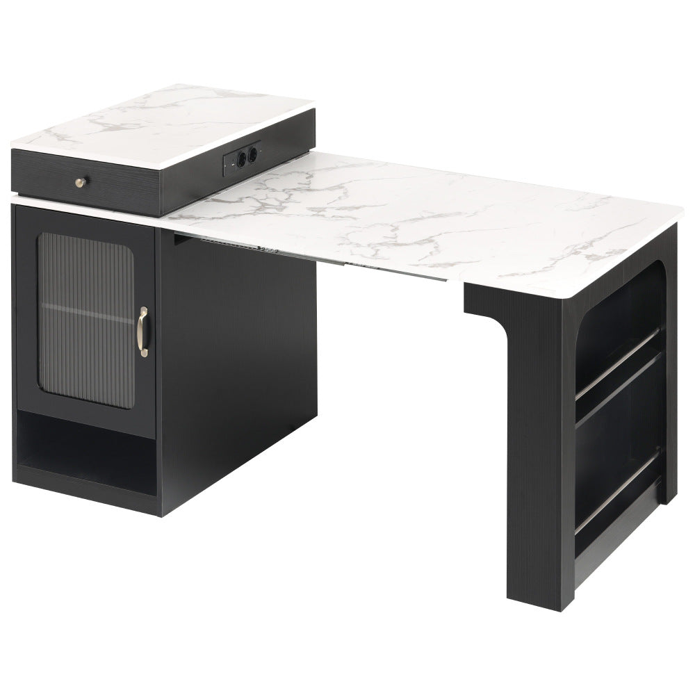Uitbreidbare Eettafel – Modern Dinertafel – Keukentafel – Tafel Met Wieltjes – Uitklapbare Tafel – Kunstmarmer Blad – Met Kruidenrek – Stevig Metalen Frame Voor 4-6 Personen