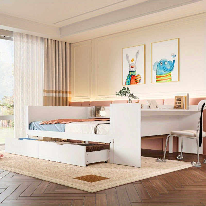 Bedframe – Platformbed – Slaapbank – Opbergbed – Werkplekbed – Met Ingebouwd Bureau – Ruime Laden – Ruimtebesparend – Hoogwaardige Kunststof & Metaal – Kingsize – Gemakkelijk te Monteren