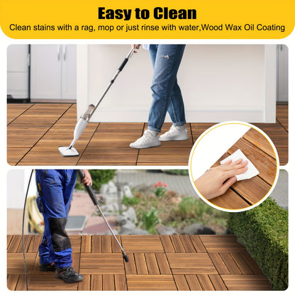 Hardhouten Terrastegels – Houten Vloertegels – Patio Tegels – Buiten Tegels – Interlock Tegels – 36 Stuks – Waterbestendig – 30,48 x 30,48 cm
