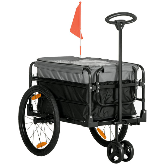 Cargo Trailer Handkar – Transportkar – Stevige Kar – Afvalkar – Duwkar – Staalframe – Ruime Afmetingen 130x64x103 cm – Zwart-Grijs