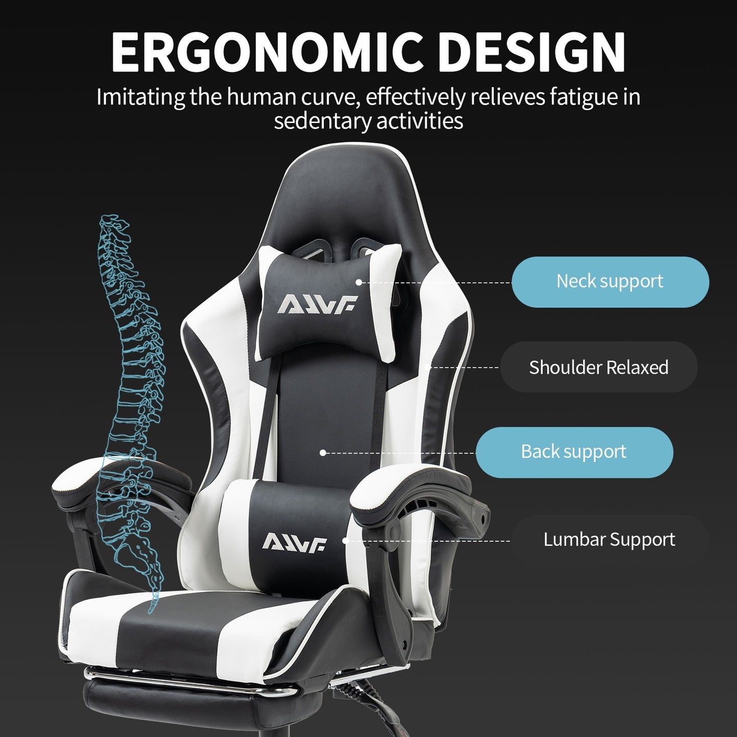 Gamestoel – Gaming Stoel – Game Stoel – Gaming Chair – Bureaustoel – Ergonomisch Met Verstelbare Rugleuning – Inklapbare Voetensteun – Kunstleder – 360° Draaibaar - Zwart-Wit