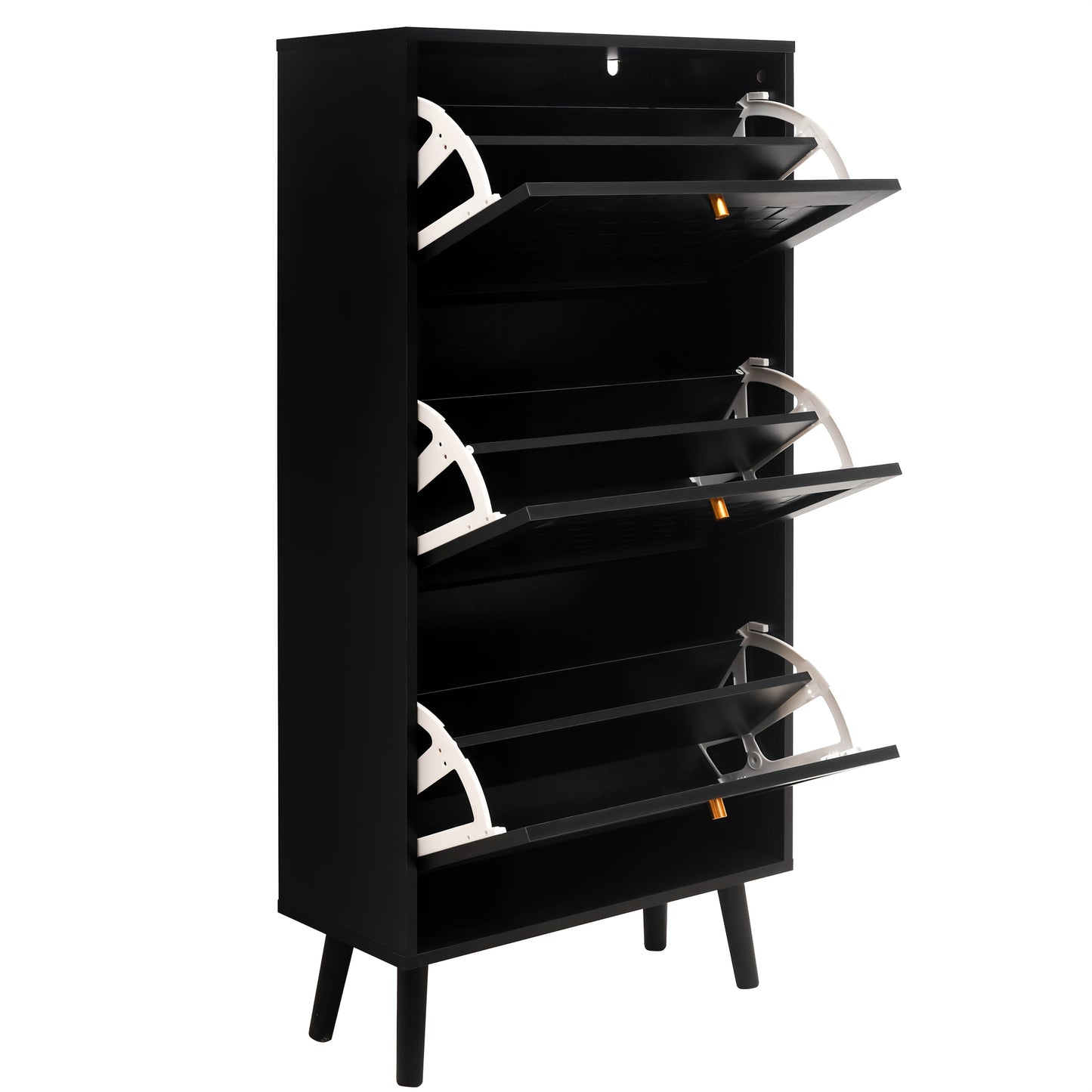 Schoenenkastje – Schoenenrek – Schoenopberger – Entreekast – Schoenmeubel – Zwart Bamboe – Boho Streepjespatroon – Compact 60x24x121 cm
