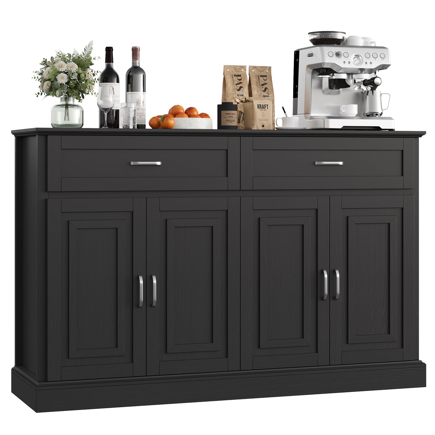 Dressoir – Sideboard – Opbergkast – Buffetkast – Tv-kast – Modern Design – Massief Hout & Spaanplaat – Ruime Opbergruimte met Lades en Deuren