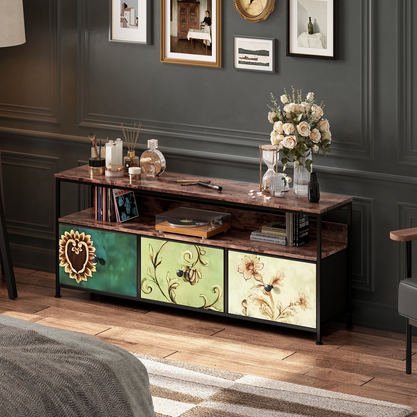 Retro Tv Meubel – Tv Kast – Entertainment Center – Mediameubel – Tv Stand – Voor Televisies Tot 50 Inch – Met Opberglade En Rustieke Houten Afwerking