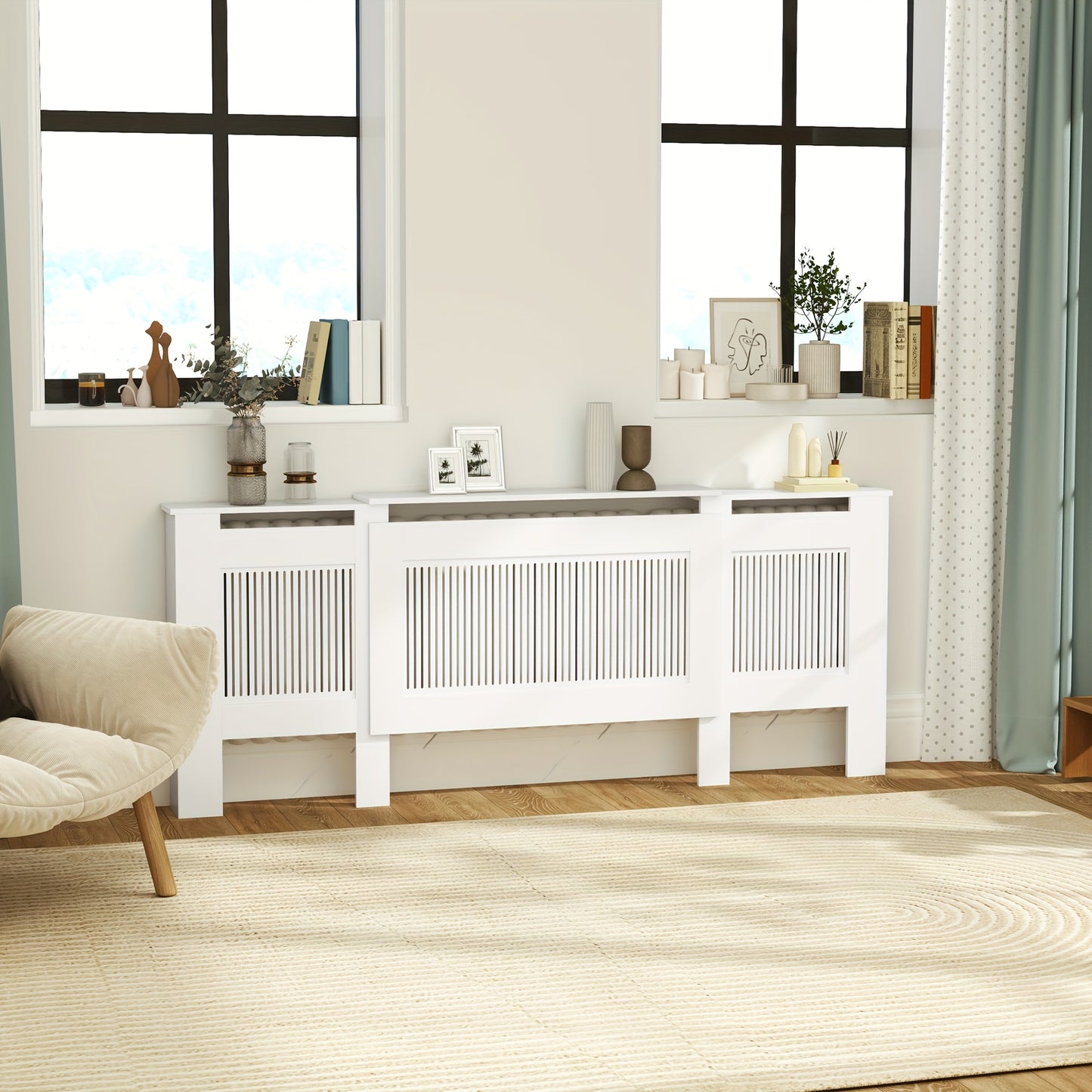 Radiatorombouw – Radiatoromkasting – Radiatorbekleding – Radiatorhoes – Verwarmingsombouw – Uitschuifbaar 125-201 cm – MDF Wit met Opbergruimte