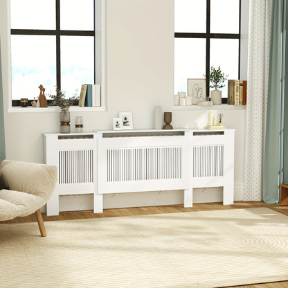 Radiatorombouw – Radiatoromkasting – Radiatorbekleding – Radiatorhoes – Verwarmingsombouw – Uitschuifbaar 125-201 cm – MDF Wit met Opbergruimte