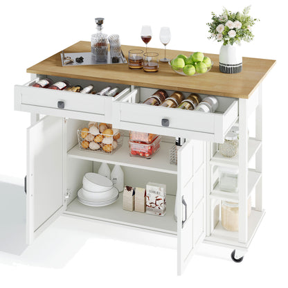 Foldable Kitchen Island Cart with Worktop - Heavy-Duty Metal Rolling Cabinet, 2 Drawers & Open Shelf, Space-Saving Mobile Kitchen Organizer with Easy Assembly for Small Spaces, Modern - Ideal for Kitchen, Dining Room, Living