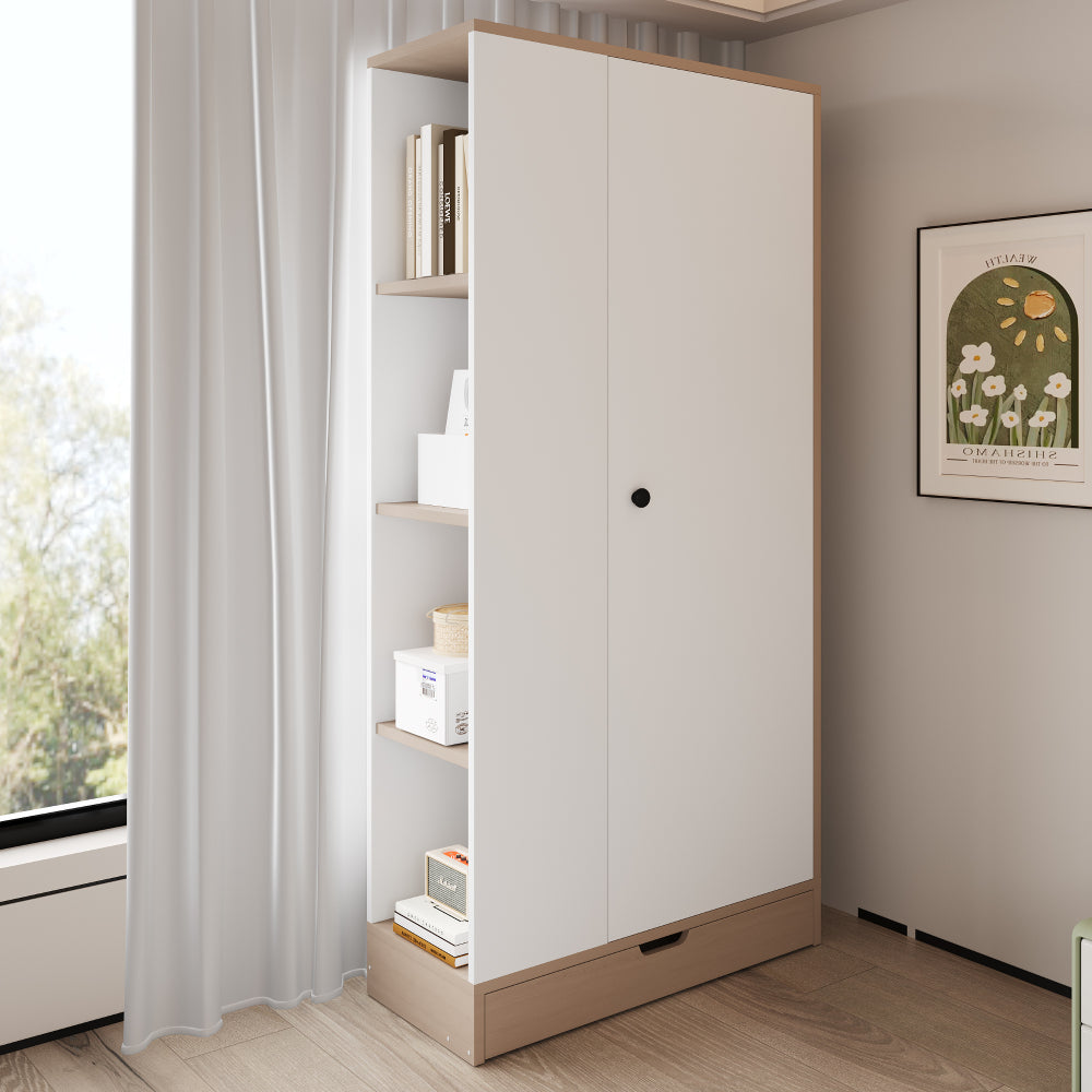 Kledingkast – Garderobekast – Opbergkast – Draaideurkast – Slaapkamerkast – 70x40x170 cm – Met Planken en Lades – Stevige Metalen Constructie – Strak Wit Design