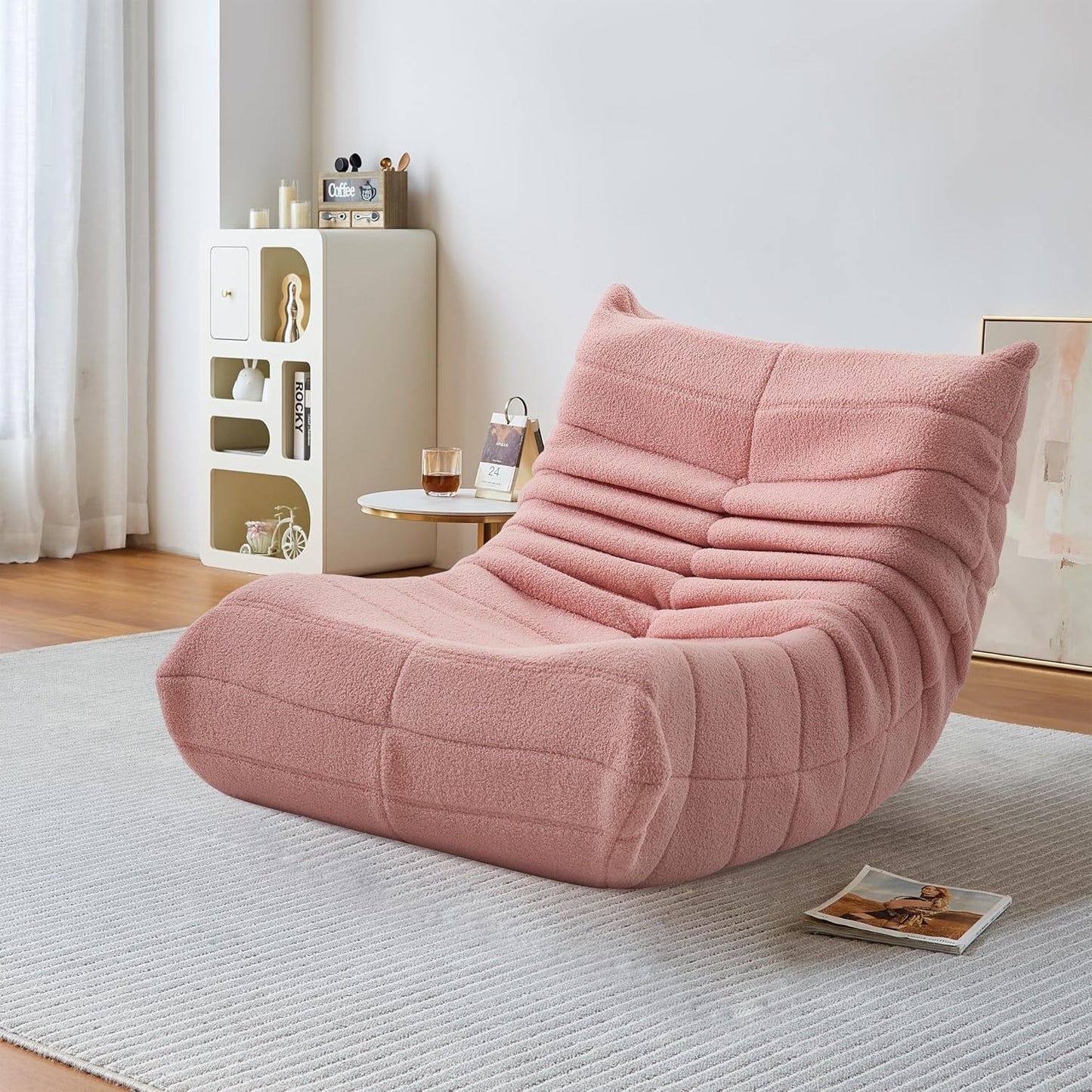 Comfortabele Leesstoel – Relaxstoel – Zitzak – Fauteuil – Lounge Stoel – Luxe Lammyou Bekleding – Hoogwaardige Schuimvulling – Lichtgewicht – Compact – Roze