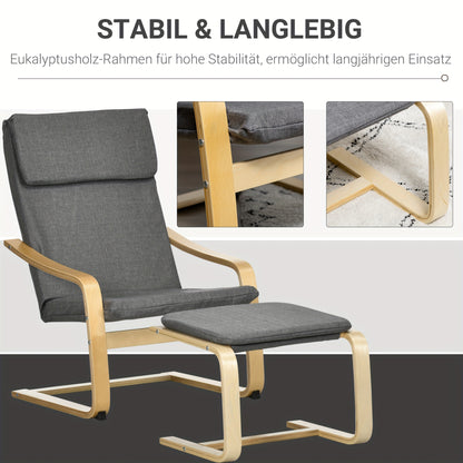 Fauteuil – Relaxstoel – Leunstoel – Lounge Fauteuil – Sessel – Grijs – Met Voetenbank – Fluweel Bekleding – Stevig Metaal Frame