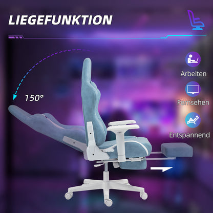 Gamingstoel – Gamestoel – Gaming Chair – Game Stoel – Bureaustoel – Ergonomisch – Verstelbaar – Kunstleer – Met Voetsteun – 150° Kantelbaar – Blauw – 360° Draaibaar – Armleuningen Verstelbaar