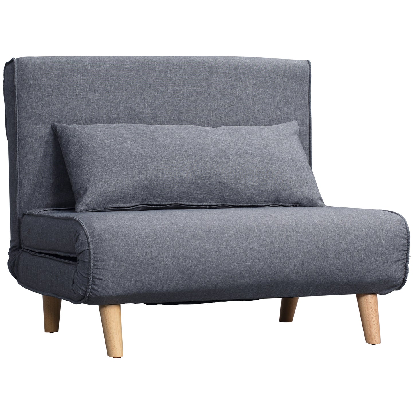 Slaapbank – Bedbank – Sofa Bed – Slaapbankje – Klapstoel – Scandinavisch Design – Verstelbare Rugleuning – Massief Grenenhouten Frame – Grijs Linnen-Look