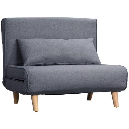 Slaapbank – Bedbank – Sofa Bed – Slaapbankje – Klapstoel – Scandinavisch Design – Verstelbare Rugleuning – Massief Grenenhouten Frame – Grijs Linnen-Look