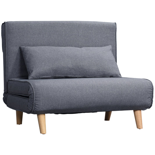 Slaapbank – Bedbank – Sofa Bed – Slaapbankje – Klapstoel – Scandinavisch Design – Verstelbare Rugleuning – Massief Grenenhouten Frame – Grijs Linnen-Look