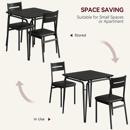Eettafel Set – Dinerset – Keukentafel – Ontbijttafel – Tafel Met Stoelen – Compact 3-Delig – MDF Blad – Zwart Frame – Padded Stoelen – 29,1 Inch – Ruimtebesparend