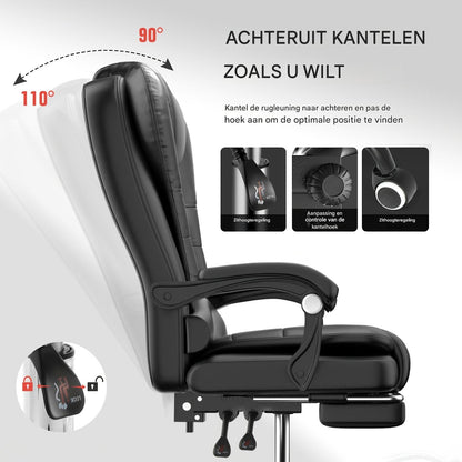 Bureaustoel – Kantoorstoel – Office Chair – Gamestoel – Draaistoel – Verstelbare Rugleuning – Ingebouwde Voetensteun – Ergonomische Rugondersteuning – 360° Draaibaar – Zwart