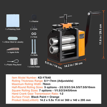 Rollersmachine – Rolbank – Metaalpers – Juweliers Gereedschap – Deegroller – 3-in-1 Multifunctioneel – Instelbare Dikte 0,1-7 mm – Hoogwaardig Gietijzer Met Stalen Rollen