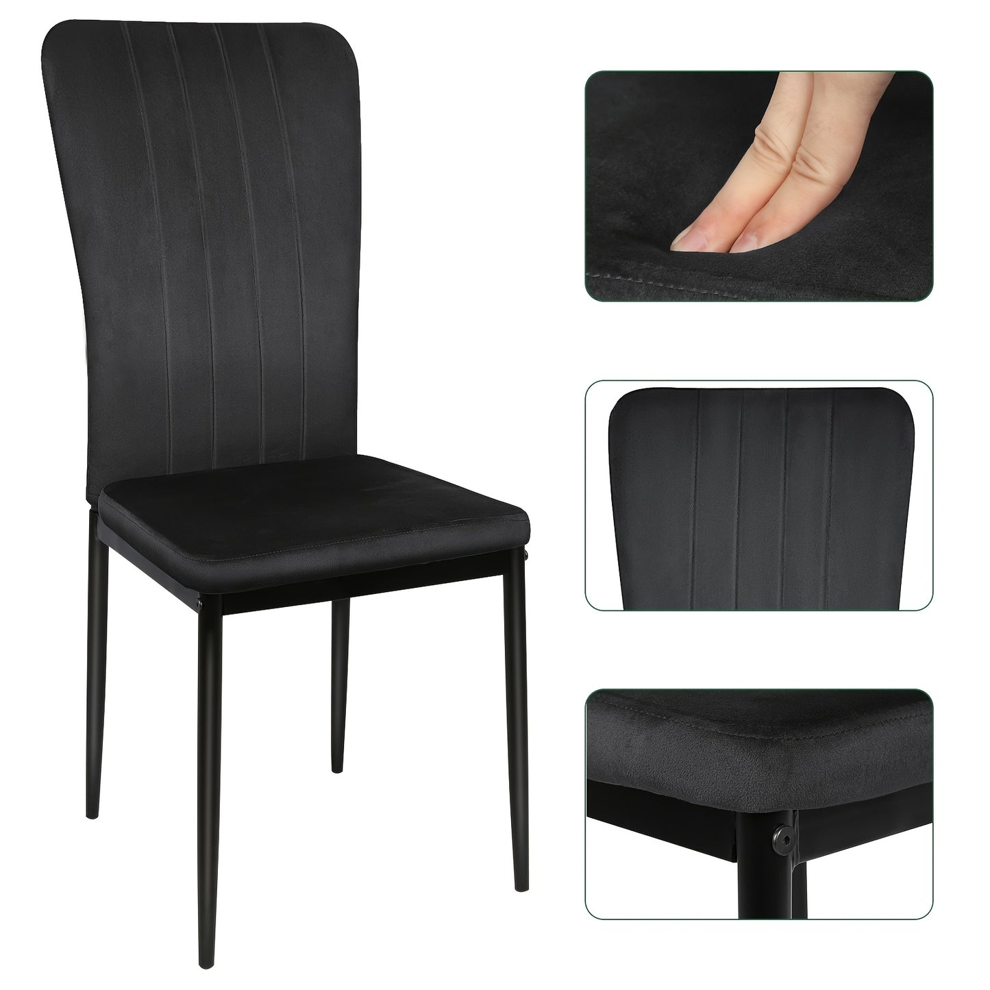 Eetkamerstoel – Stoel – Kuipstoel – Keukenstoel – Woonkamerstoel – Zwart – Fluwelen Bekleding – Ergonomische Rugleuning – Metalen Onderstel – Set van 6