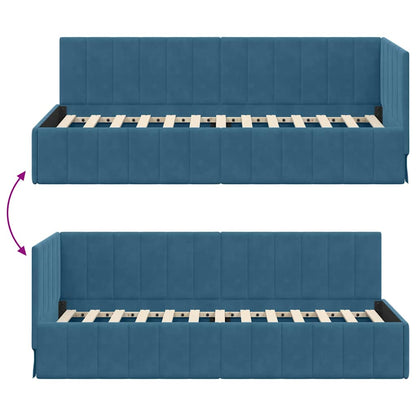Bedframe – Bed – Eenpersoonsbed – Slaapbank – Kinderbed – Blauw Velvet Hoofdbord – Stevig Plaatmateriaal – Lattenbodem 80x200 cm