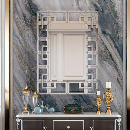 Decoratieve Wandspiegel – Muurspiegel – Kamer Spiegel – Landelijke Spiegel – Venster Spiegel – 100x70 cm – Bevelelde Rand – Zilveren Grecian Design