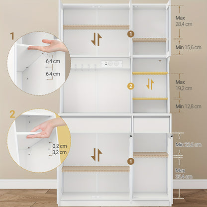 Keukenkast – Keukenbuffet – Keukenkastje – Opbergkast – Witte Keukenkast – Led-verlichting – Ingebouwde Stopcontacten – Verstelbare Planken – 100x40x180 cm – Hardhouten Constructie
