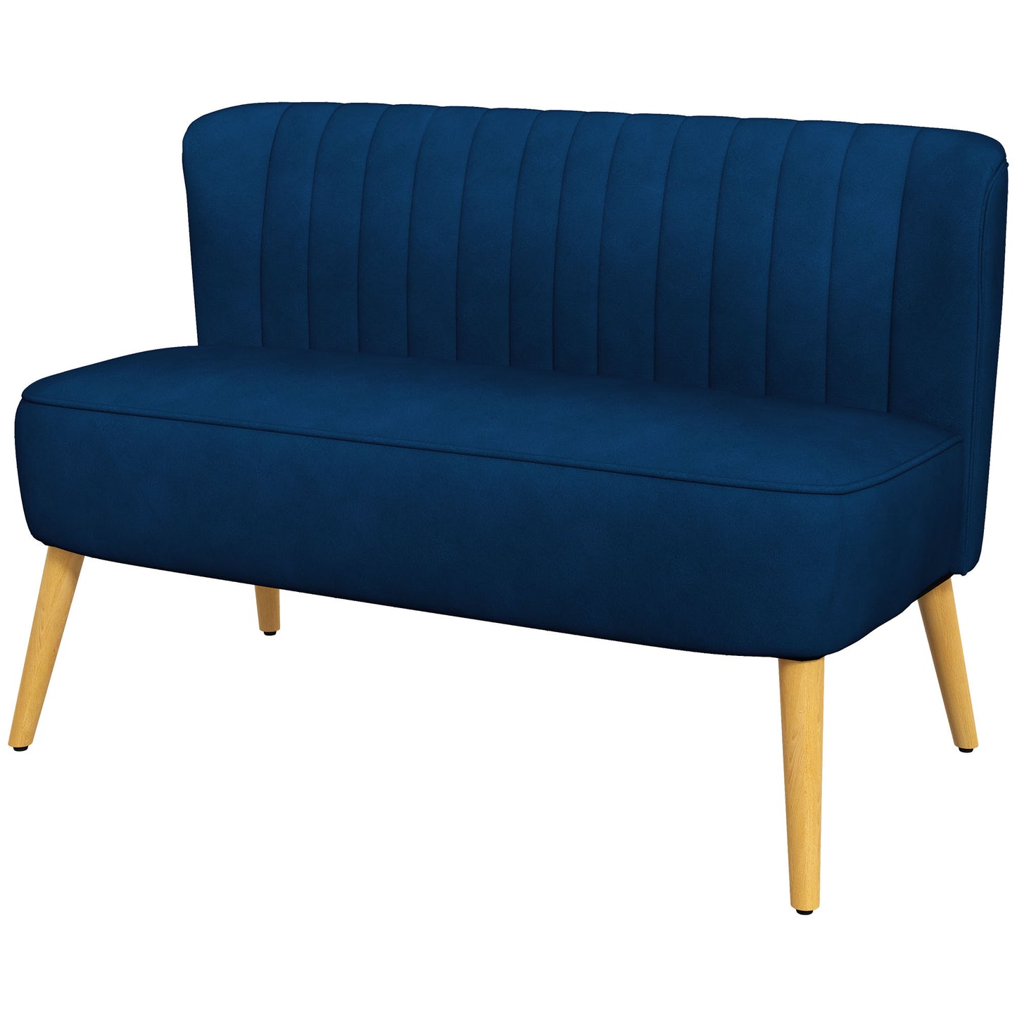 2-zits bank – tweezitsbank – loveseat – compacte bank – sofa – retro design – massief houten poten – dieppaarsblauwe stof