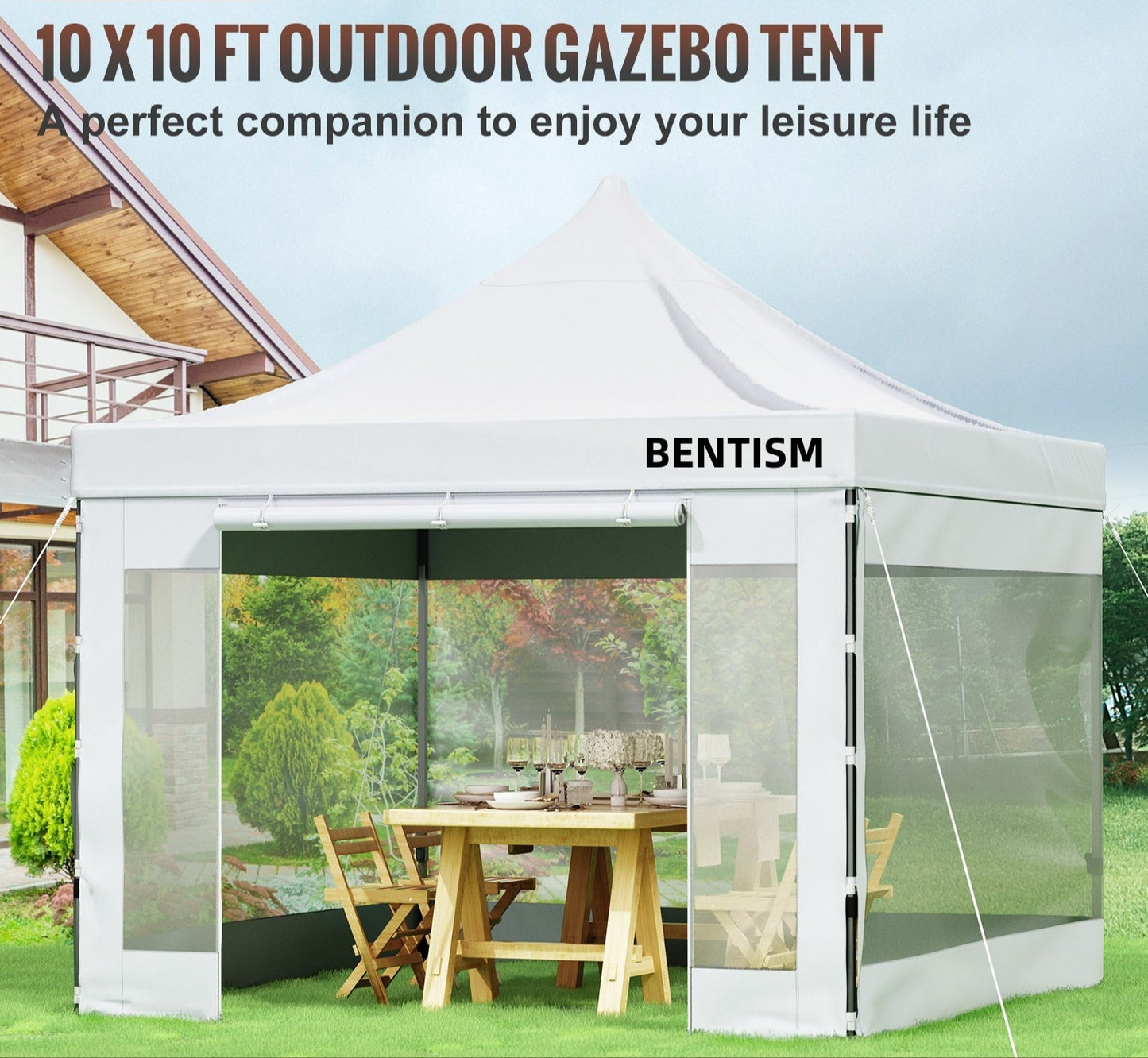 Pop-up Partytent – Partytent – Tuinkar Tent – Evenemententent – Markttent – 10 x 10 ft – Weerbestendig Polyester Dak – Transparante PVC Zijwanden