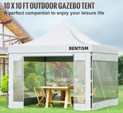 Pop-up Partytent – Partytent – Tuinkar Tent – Evenemententent – Markttent – 10 x 10 ft – Weerbestendig Polyester Dak – Transparante PVC Zijwanden