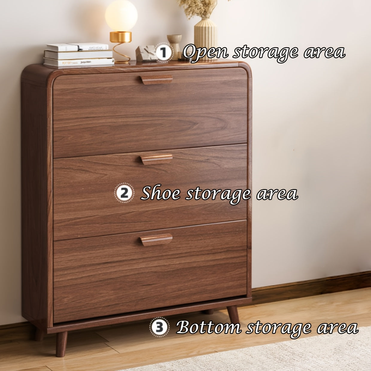 Schoenenkast – Schoenenrek – Schoenenopberger – Hal Organizer – Schoenenkast Met Klapfront – Hout – Voor 15 Paar Schoenen – Modern Bruin Wit – Ruimtebesparend Design